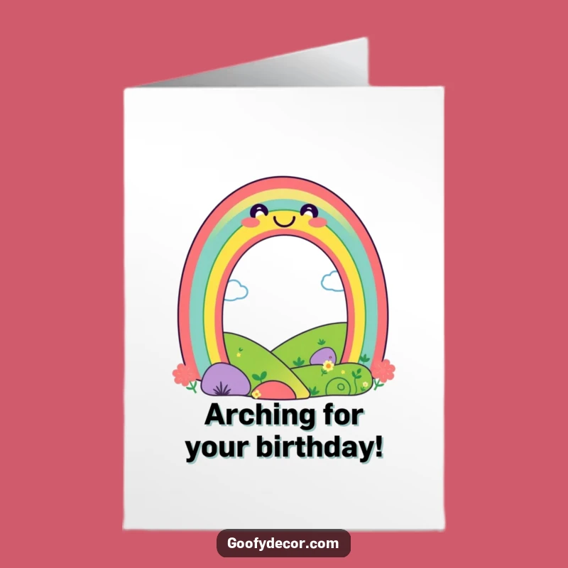 Free Printable Birthday Card: Rainbow Smile, Happy Landscape, Joyful Downloadable