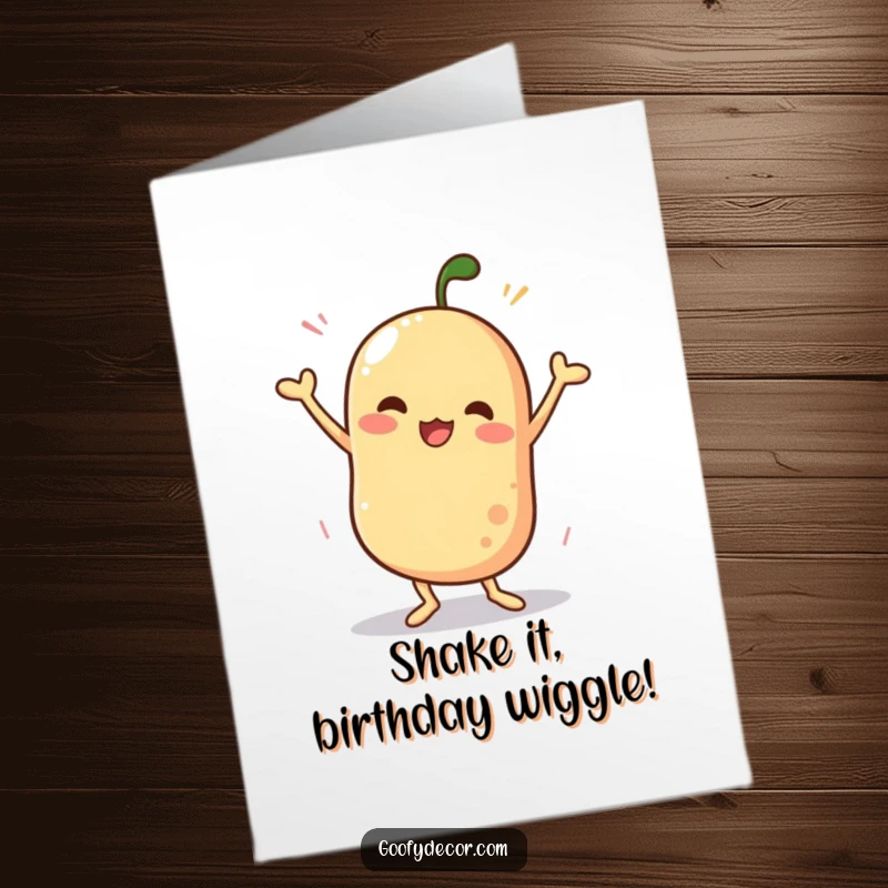 Funny Free Printable Birthday Card: A wobbly object character joyfully performing a hilariously silly dance move.