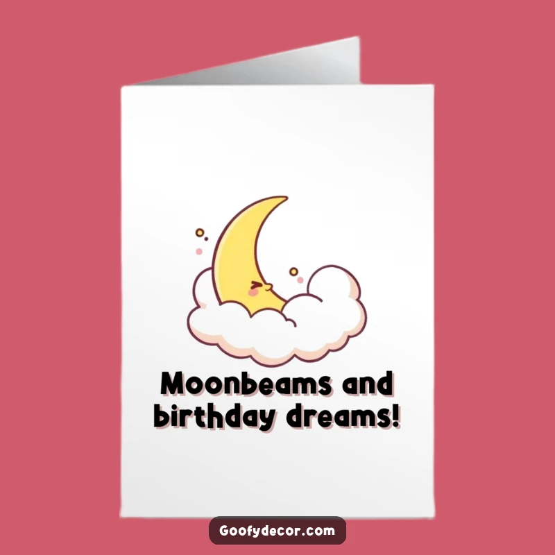 Free Printable Birthday Card: Shy Moon Behind Cloud, Gentle Wishes Downloadable