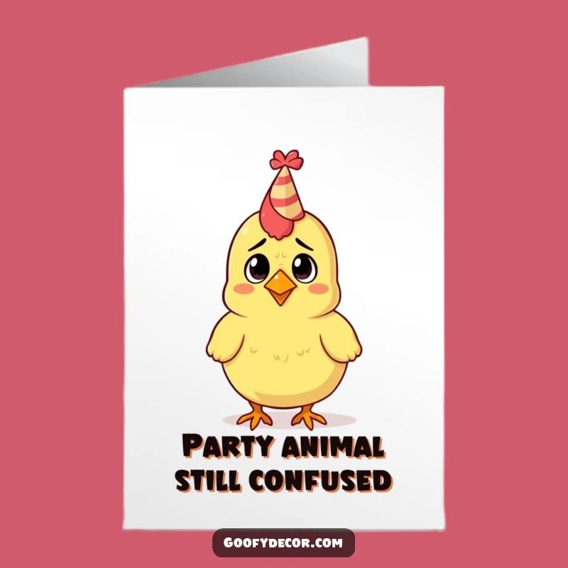 Free Printable Funny Birthday Card: Confused Rubber Chicken Hat LOL Gift