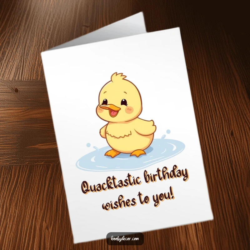 Funny Free Printable Birthday Card: A cheerful duckling joyfully splashing in a puddle, spreading birthday cheer.