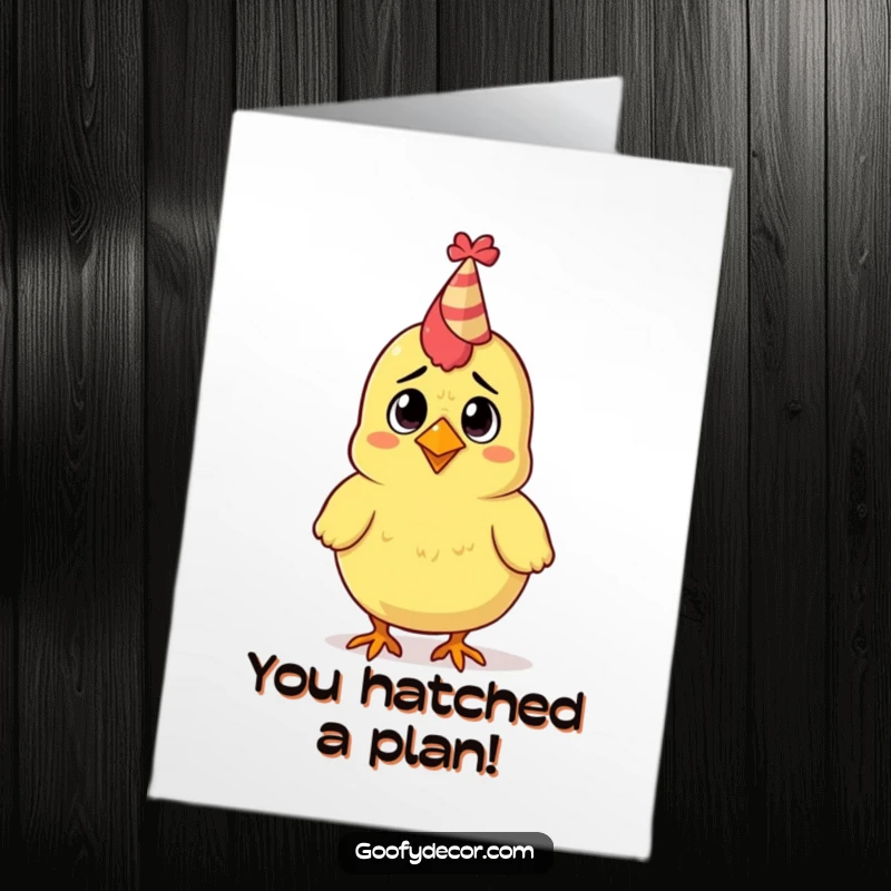 Funny Free Printable Congratulations Card: Rubber chicken wearing a party hat looks completely confused. A downloadable card for any occasion.