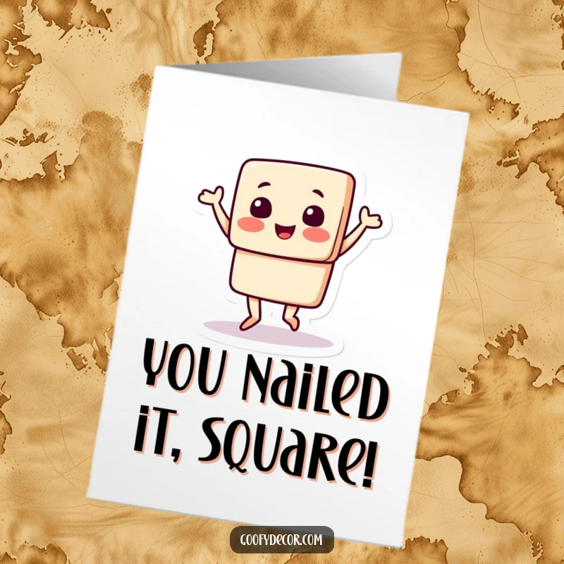 Funny Free Printable Congratulations Card: A square character doing a happy jig to celebrate an achievement.