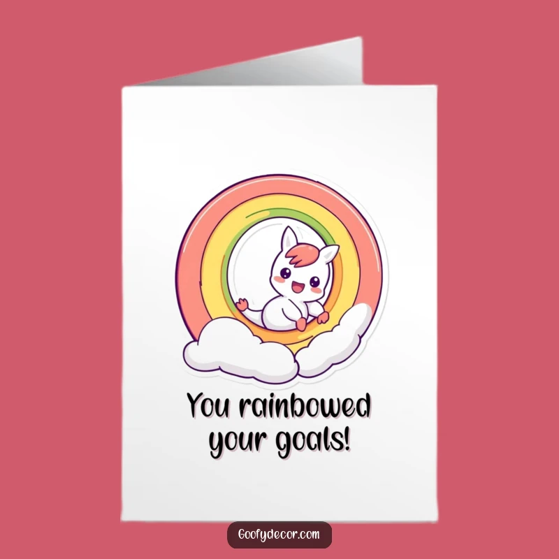 Free Printable Congrats Card: Rainbow Character's Success Slide Greeting Downloadable Design