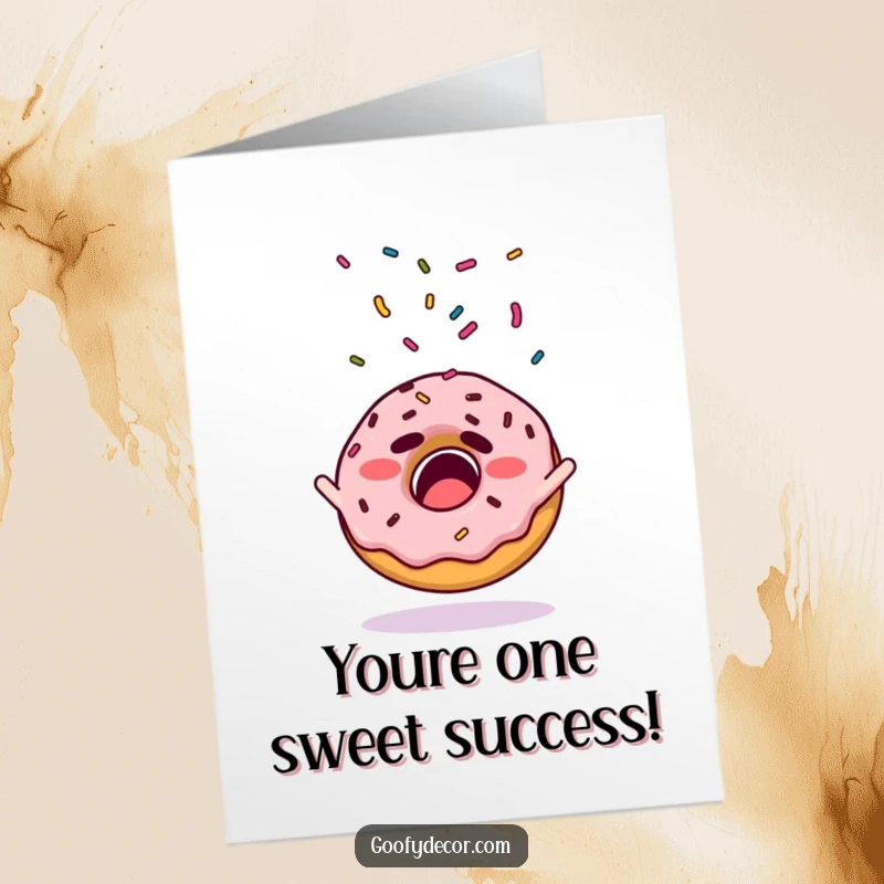 Funny Free Printable Congratulations Card: A startled donut with sprinkles flying dramatically into the air. Hilarious, downloadable congrats.