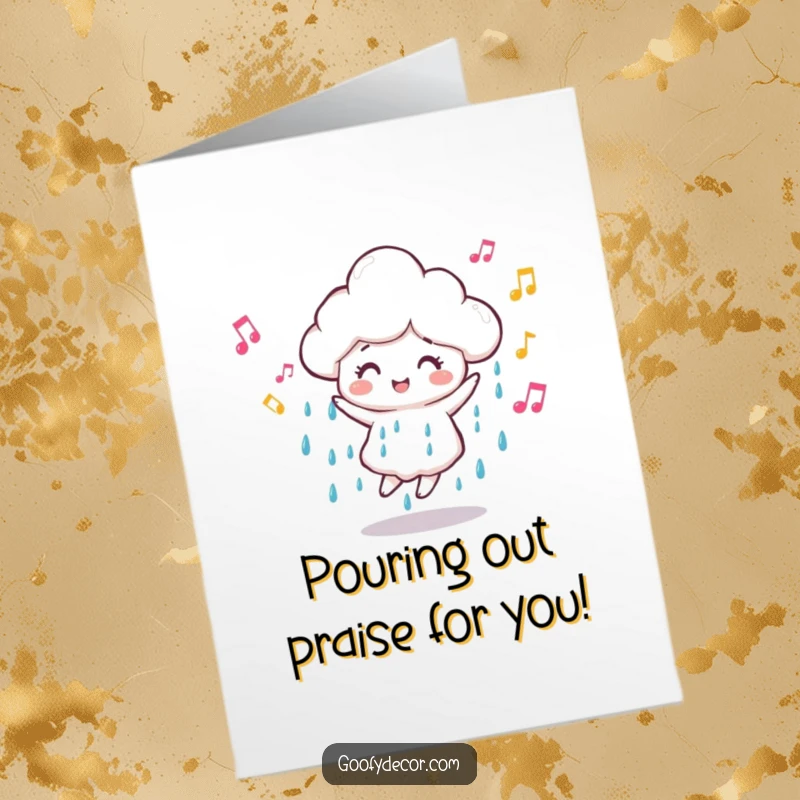Joyful Free Printable Congratulations Card: A dancing rain cloud character serenades with musical notes to celebrate.