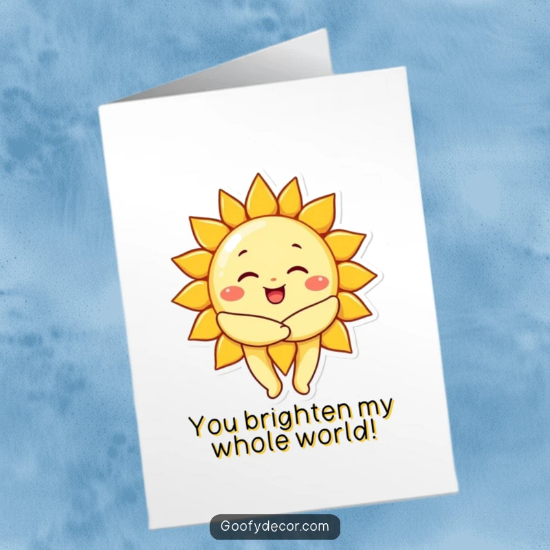 Funny free printable congratulations card with a cheerful sun character offering a big, warm hug to celebrate an achievement.