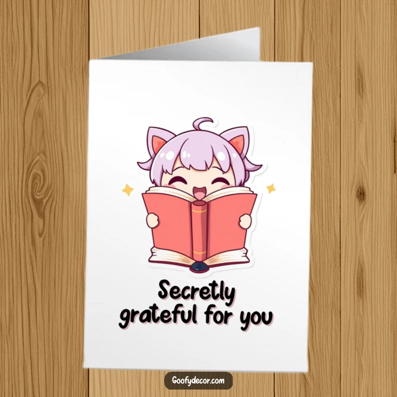 Funny Free Printable Thank You Card with a book character revealing a delightful secret, perfect for expressing gratitude.