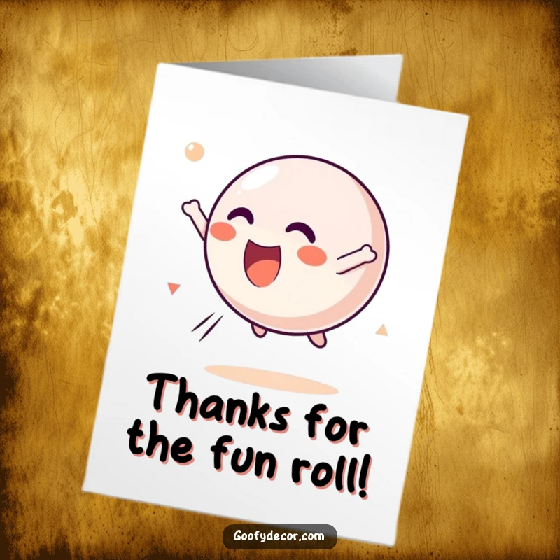 Funny free printable thank you card: A kawaii bouncing ball character playfully tumbling through the air with great delight.