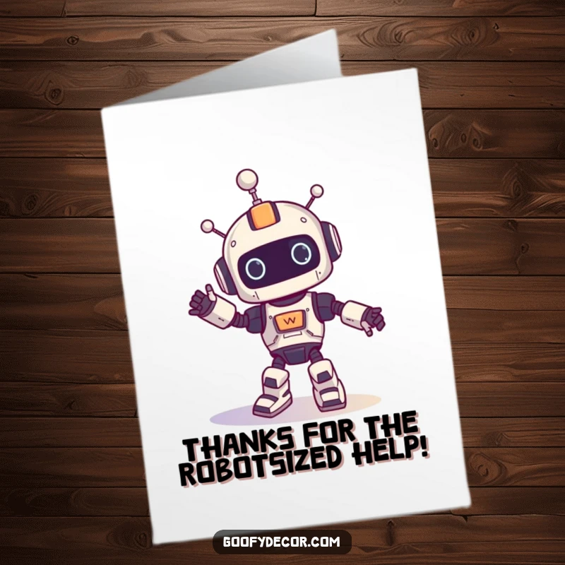 Funny Free Printable Robot Thank You Card: A delighted robot performs a silly dance loop to show thanks.