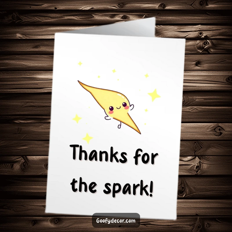 Funny free printable thank you card with a dynamic lightning bolt character zipping through a starry sky, sending thanks.