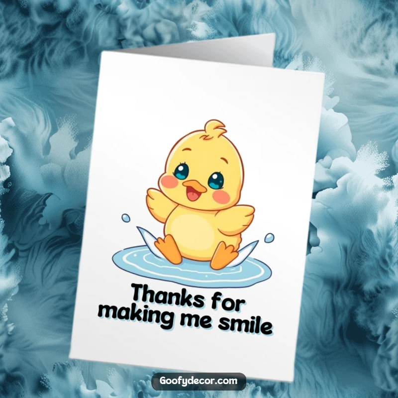Funny free printable thank you card with a happy duckling splashing water with delight.