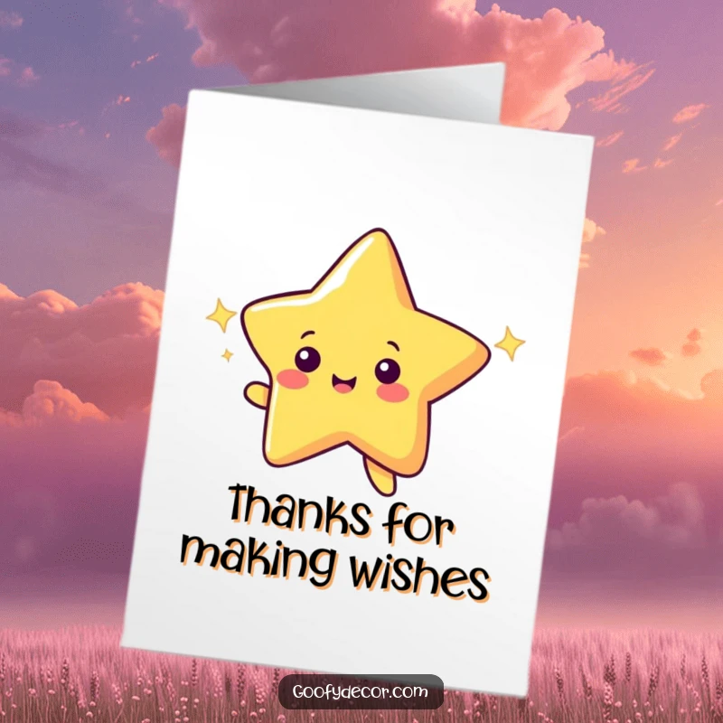 Funny Free Printable Thank You Card: Shooting star character streaking across the sky, leaving a grateful sparkle.