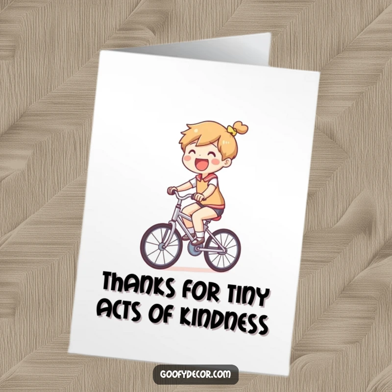 Funny Free Printable Thank You Card shows a joyful character wobbling along on a comically tiny bicycle.