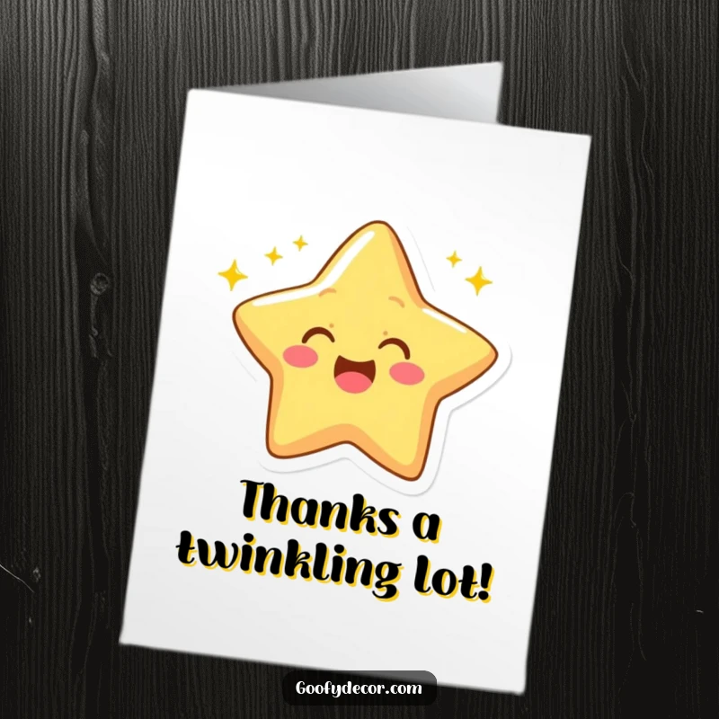 Funny Free Printable Thank You Card: A cheerful star character gives an excited wink, with rays sparkling around it.