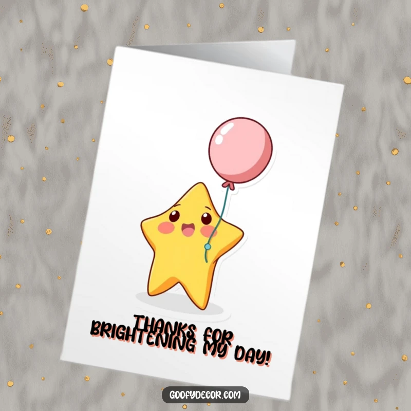 Funny Free Printable Thank You Card: A bouncing star character playing with a balloon, conveying warm appreciation.