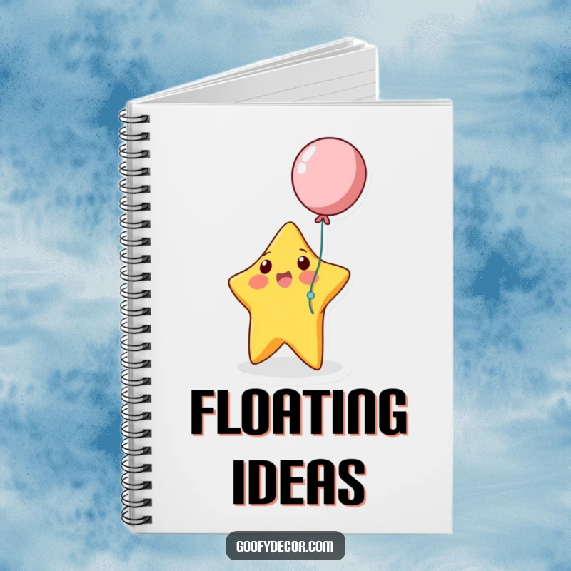 Funny bouncing star playing with a balloon on a notebook cover, a humorous and practical journal.