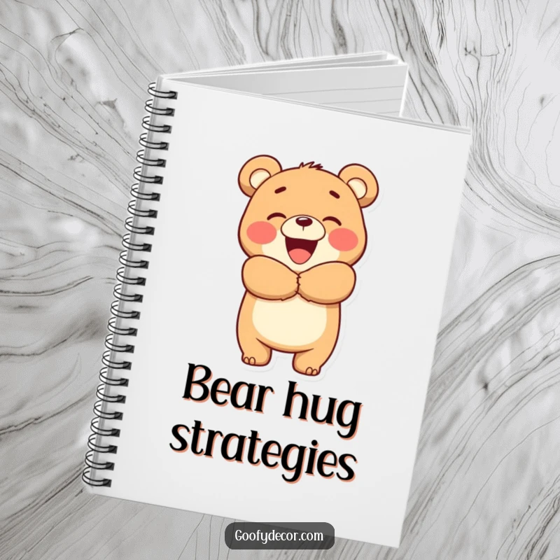 Funny Bear Hug Notebook: Features a smiling bear enthusiastically giving a hug, ideal for journaling and note-taking.