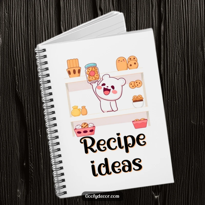 Funny notebook featuring a cheerful character reaching for a cookie jar on a high shelf, a humorous companion for note-taking.