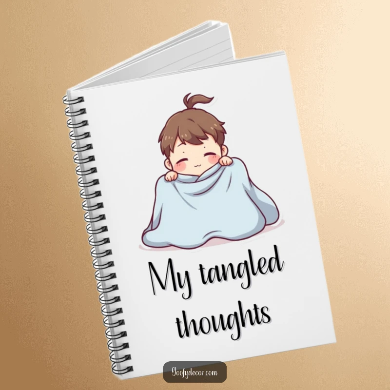 Funny notebook featuring a playful character hilariously attempting to fold a giant blanket, a humorous companion for note-taking.