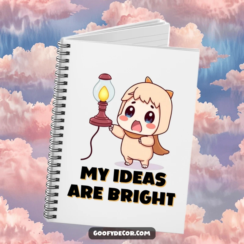 Funny surprised character notebook cover, depicting a humorous struggle with a wobbly, teetering lamp, perfect for jotting notes.