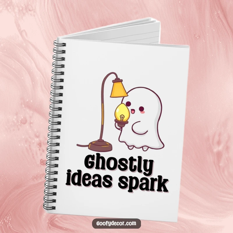 Funny Kawaii Ghost Tickling Lamp Notebook: Cute notebook with a ghost playfully tickling a lamp, inspiring creativity and smiles. A practical funny gift.