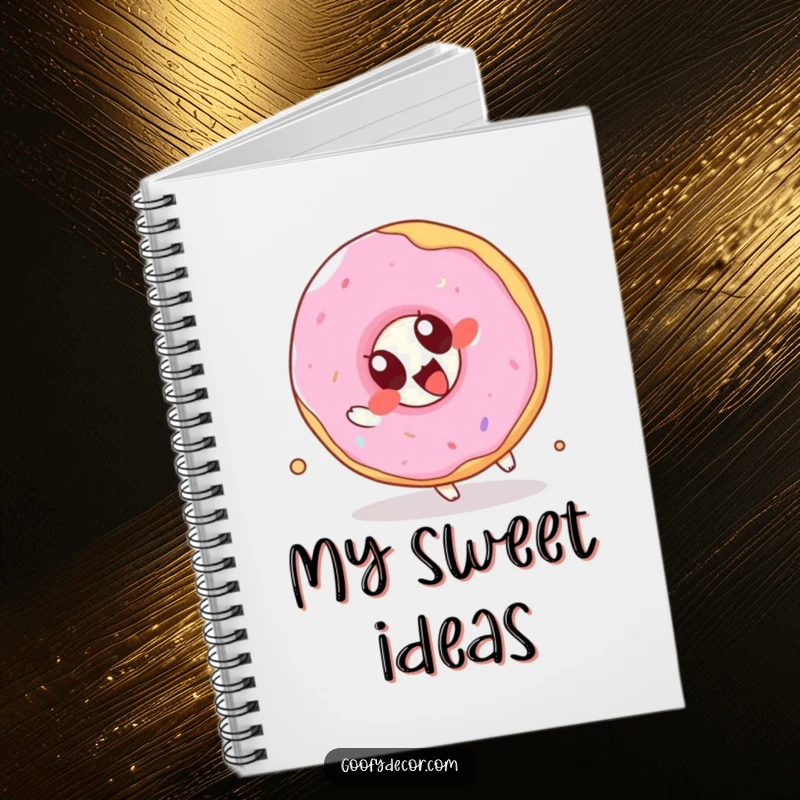 Funny Kawaii Donut Notebook: A cute journal featuring a cartoon donut joyfully attempting a somersault, perfect for notes and recipes.