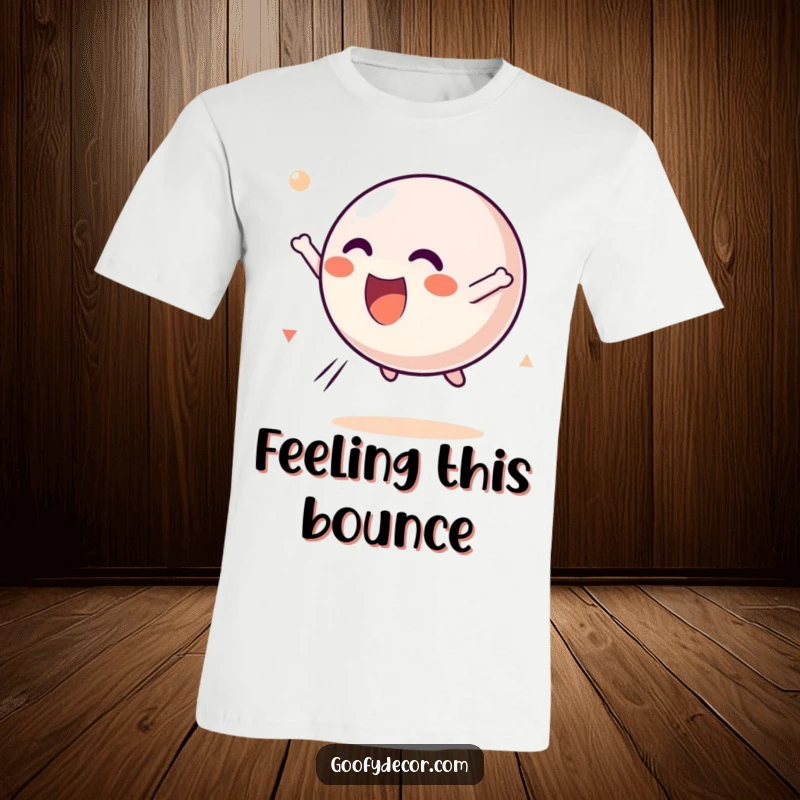 Funny Kawaii Bouncing Ball T-Shirt showing a happy kawaii ball character joyfully tumbling through the air, embodying pure fun and motion.