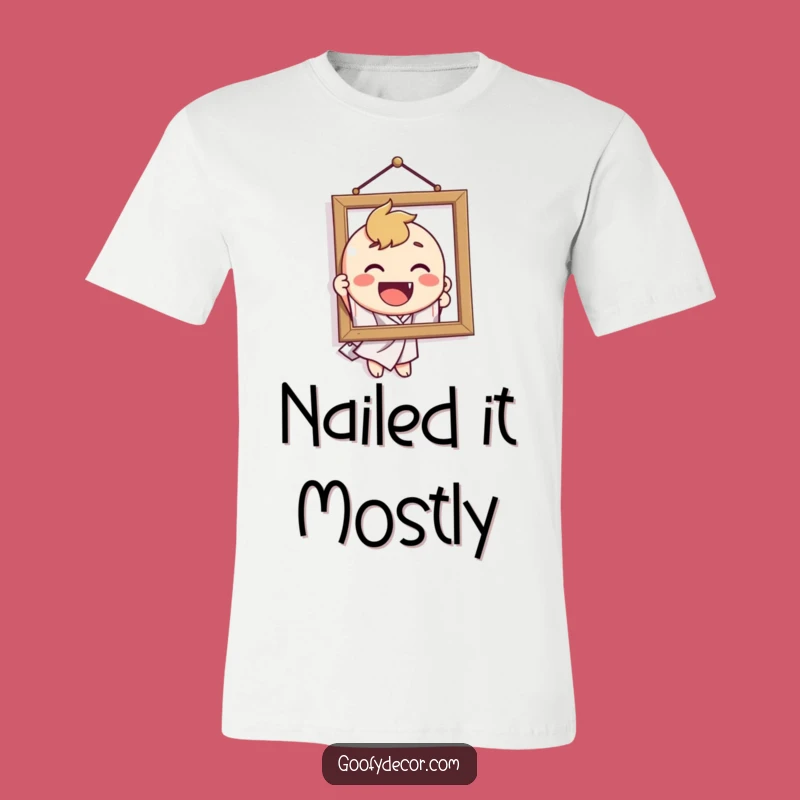 Funny T-Shirt: Delightful Character's Crooked Picture Hang Fail