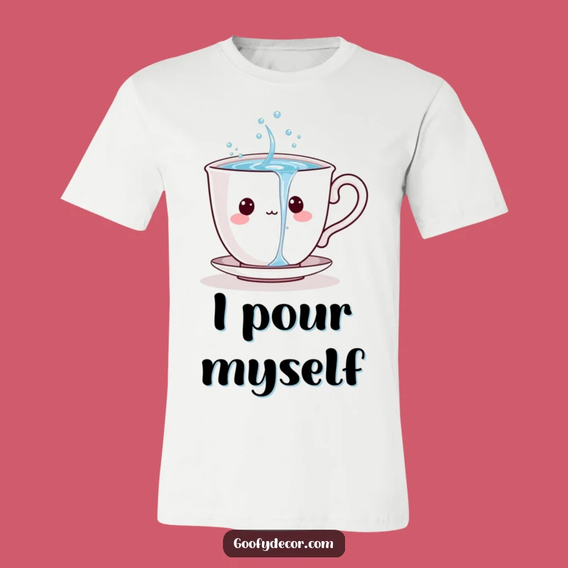 Funny Teacup Pouring T-Shirt: Playful Cartoon Character Hydration Tee Gift