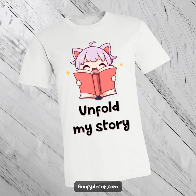 Funny t-shirt with a cute book character excitedly opening its pages to display a secret, perfect for bookworms.