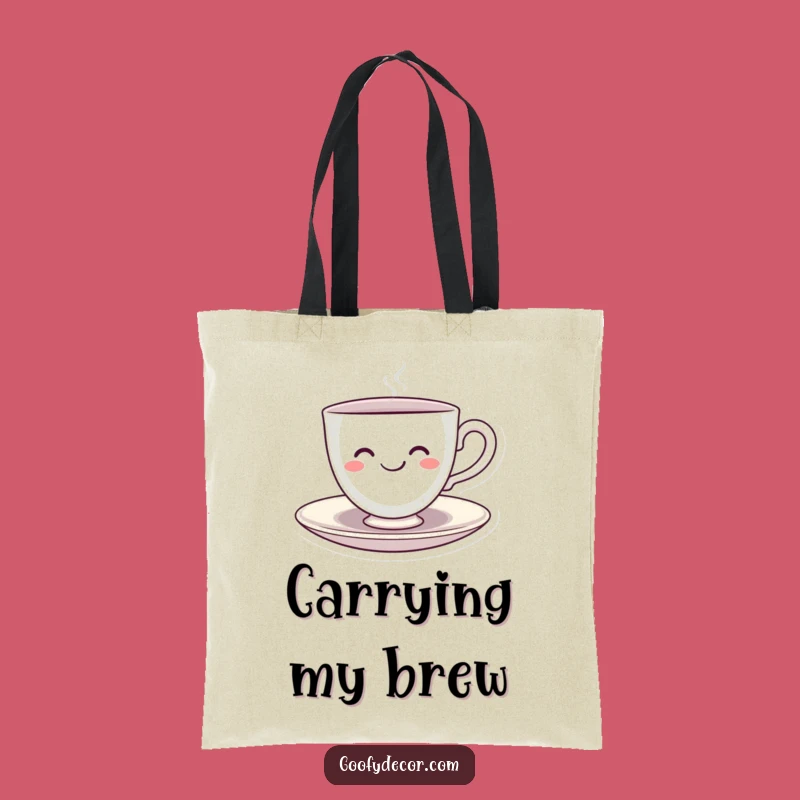 Funny Kawaii Teacup Tote Bag: Smiling Cup Carryall for Tea Lovers