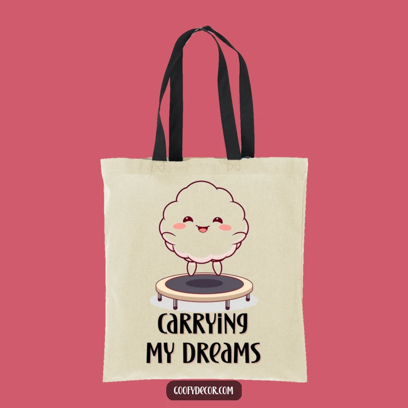 Funny Kawaii Cloud Trampoline Tote Bag: Goofy Grin Carryall for Joy