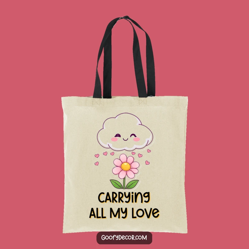 Funny Cloud Tote Bag: Carry Love with Hearts Raining on a Flower