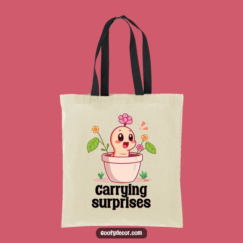 Funny Worm Tote Bag - Flower Pot Surprise Bag - Funny Gift